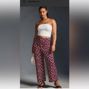 ANTHROPOLOGIE MAEVE  THE COLETTE WIDE-LEG PANTS SIZE 27P BLUE-RED MOTIF NWT